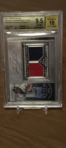 2021 TOPPS STERLING RONALD ACUNA DUAL PATCH AUTO SP/25 BGS GEM MINT 9.5/10 POP 1
