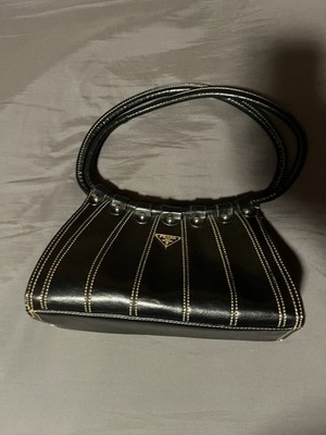 PRADA Black Top Handle Bag with Contrast Stitching and Designer Accents