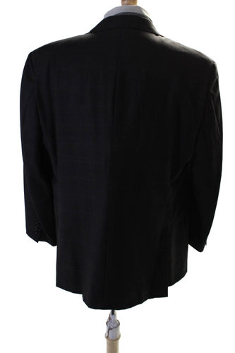 Hickey Freeman Mens Plaid Two Button Blazer Jacket Black Blue Wool Size 44 Regul - Picture 6 of 10