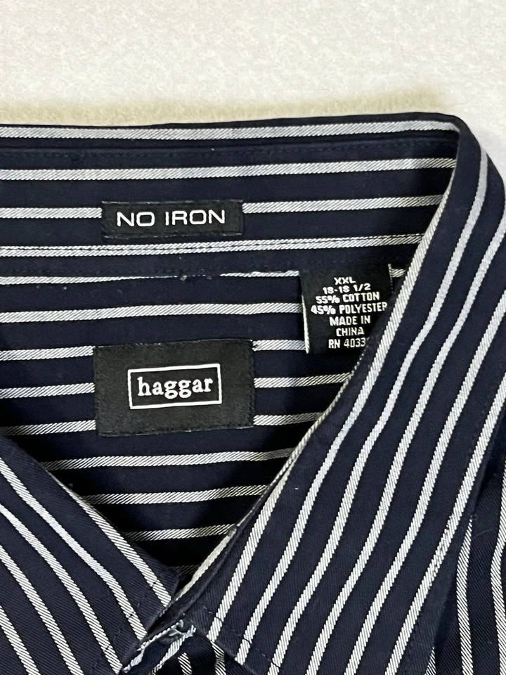 Haggar Men's Dress Shirt 2XL No Iron Black Gray Vertical Stripe Business Corp LS - Image 3 of 4