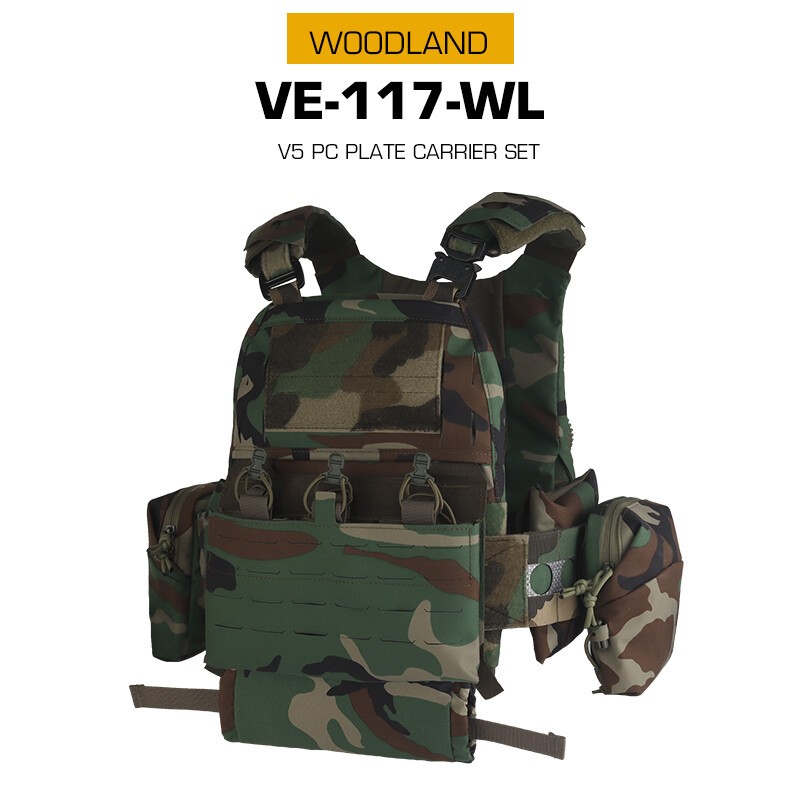 Quick Release MOLLE V5 PC Plate Carrier Set with Elastic Waistband Triple Mag Po