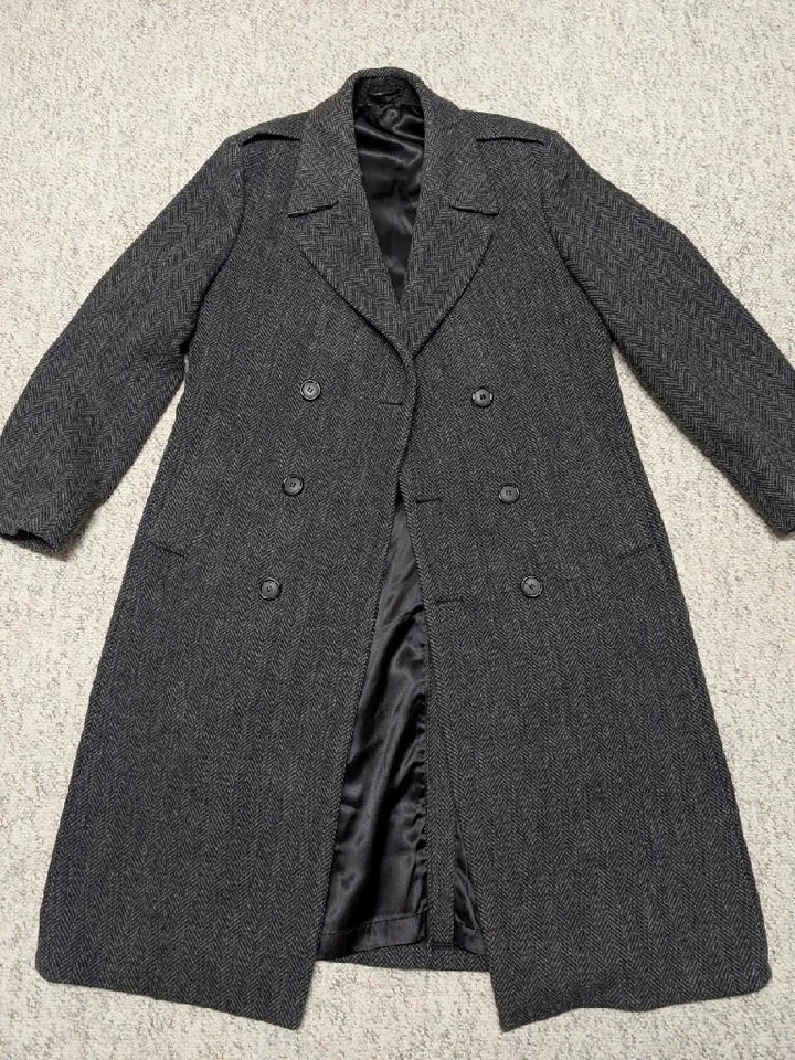 Винтажный США сделано TWEED двойной грудью 40R угольно-серый пальто донгал шерсти - Изображение 3 из 4