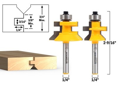 2 Bit Tongue and Groove Flooring Router Bit Set - 1/4'' Shank - Yonico 15229q