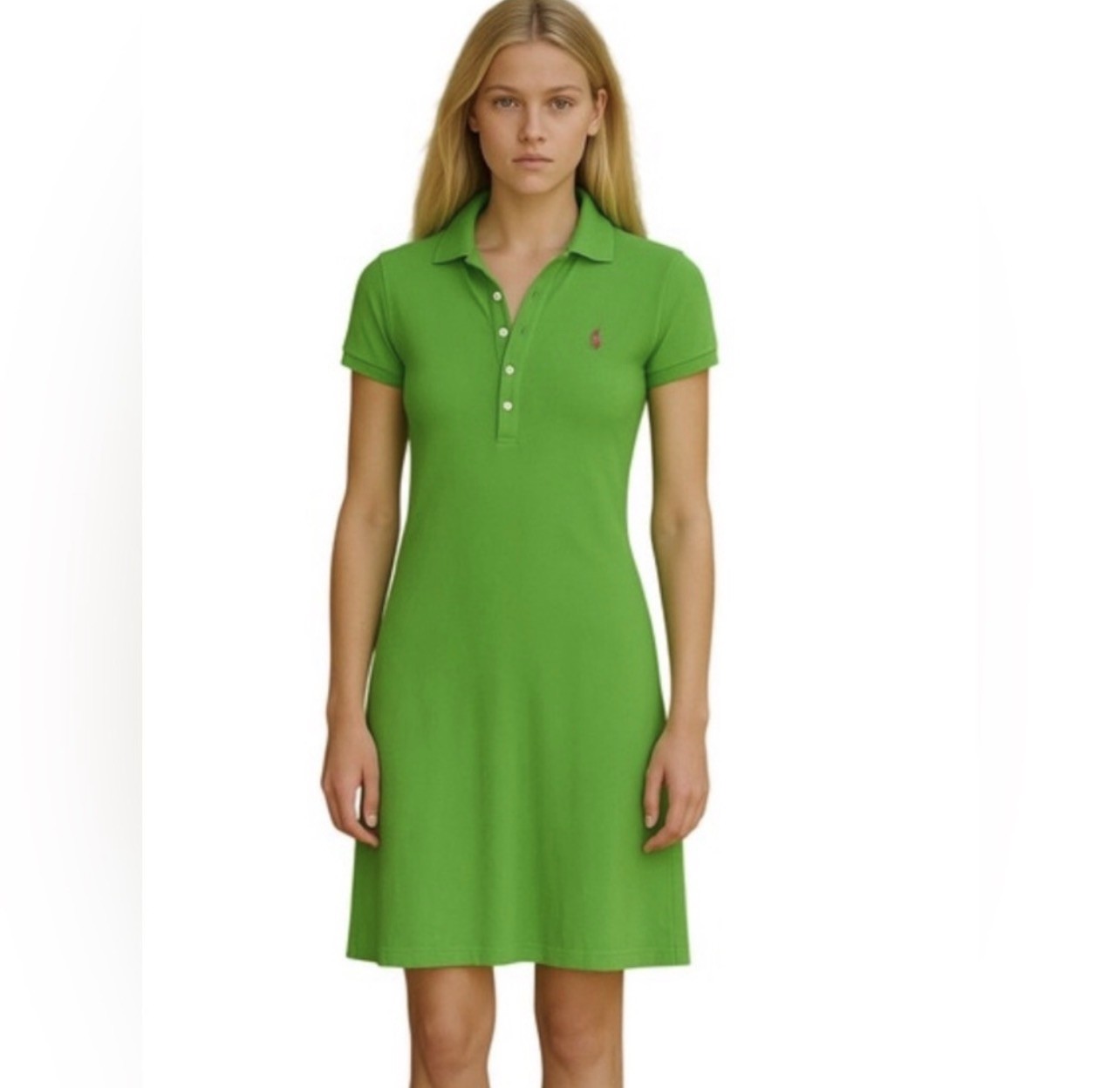 Vintage Ralph Lauren Sport Knit Polo Midi Dress | Vivid Green | Size Small