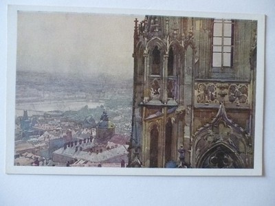 Postcard Prague artist card Jaroslava Setelika series III Na severi vezi cathedral