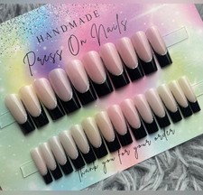 Extra long square press on nails black French tips silver glitter nude handmade