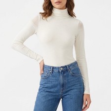 Naked Wardrobe Cream Turtleneck Long Sleeve Bodysuit XL Off-White