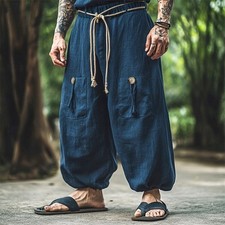Summer Mens Casual Classics Linen Pants Workout Baggy Sweatpant Long Trousers
