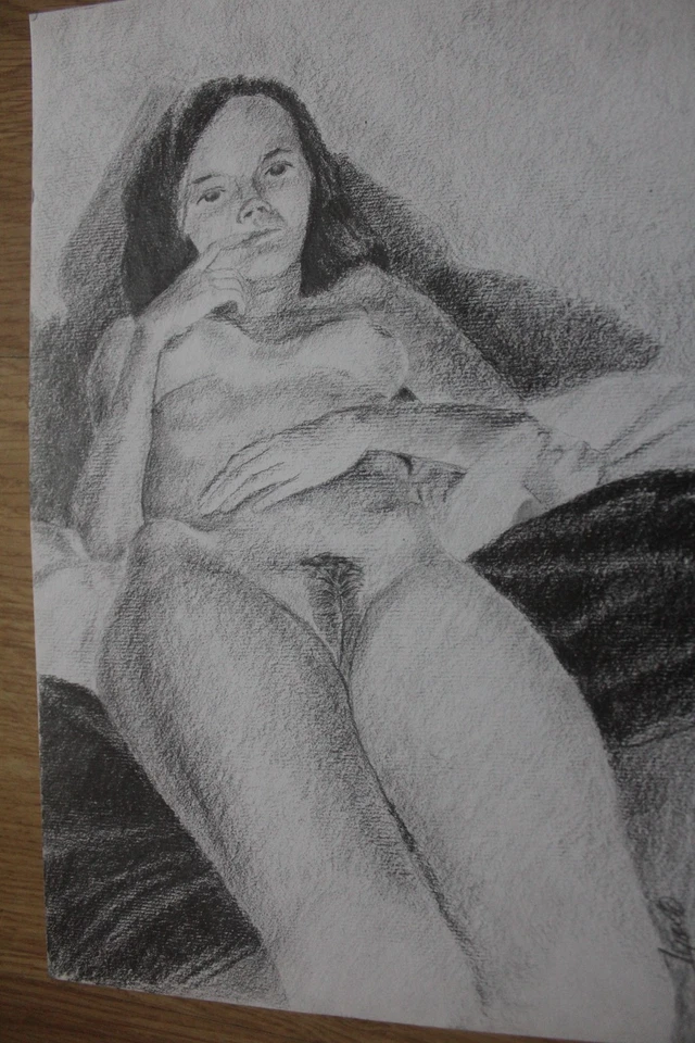 Jqa 10: Sitzender schlanker Akt - explizit - 30x21 cm