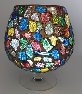 Large Glass Colorful Mosaic Candle Holder 9" Decorative Decor