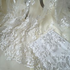 Vintage Braut Spitzenstoff feine Stickerei Spitze elfenbein Blumen Mesh Gaze
