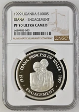 1999 Uganda 1000 Shillings Diana Charles Engagement Silver NGC PF 70 Ultra Cameo