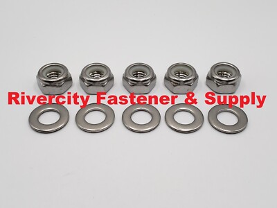 M10-1.5 Stainless Nylon Insert Lock Nuts M10x1.5 Locking Stop Nut & M10 Washers