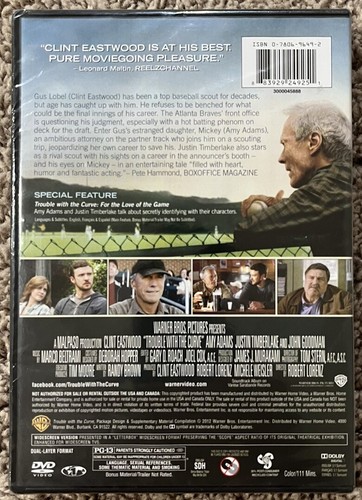 Trouble with the Curve (DVD, 2012) Clint Eastwood, Amy Adams - Brand New!!! - Picture 2 of 2