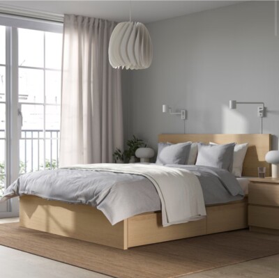 Full Size High Bed frame With Storage (White Oak)