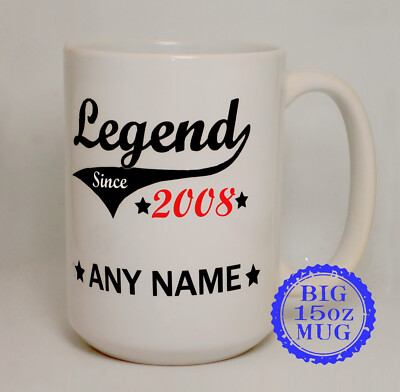 PERSONALISIERTE Legend Since 2008 15 Unzen große Tasse Geburtstag Feier Sport Fan Geschenk