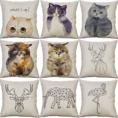 18" Animal Print Cotton Linen Cushion Cover Pillow Case Sofa Waist Home Decor