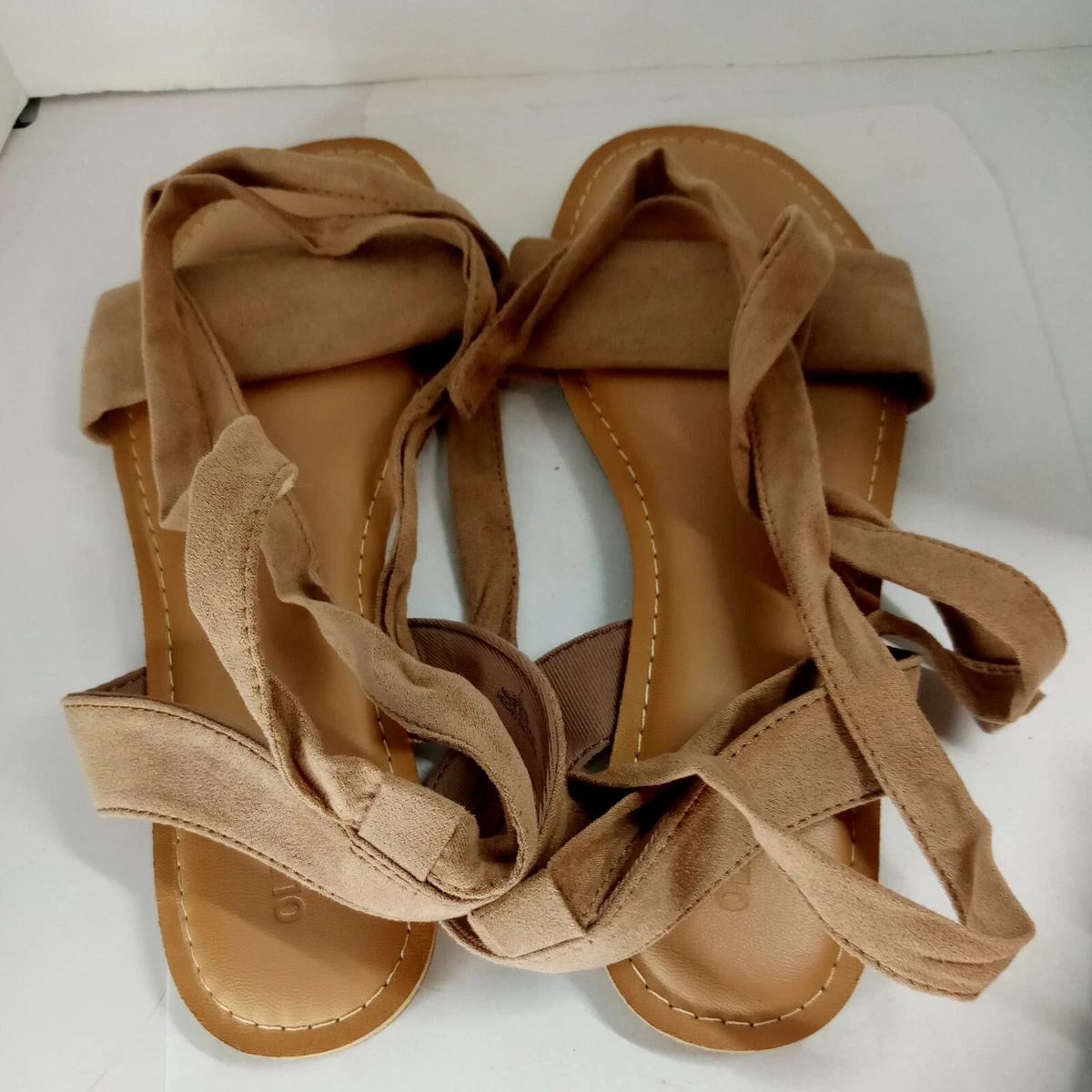 Old Navy Ankle Tie Up Sandals Flats Shoes Taupe Woman s Size 7