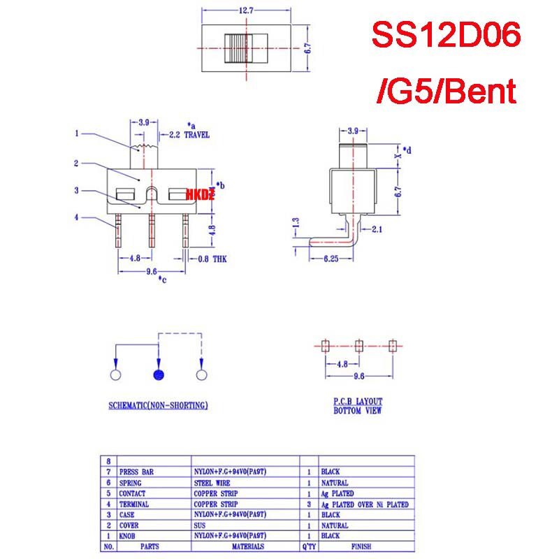 5mm Handle Mini Slide Switch Micro Slide On/OFF 2 Position 3P Toggle ...