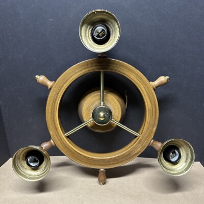 Vintage Nautical Ship Wheel Underwriters Laboratories Light Fixture- 3 Light 17 