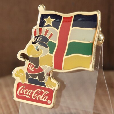 Coca Cola 1984 Olympics Sam the Eagle Lapel Pin - Central African Republic Flag