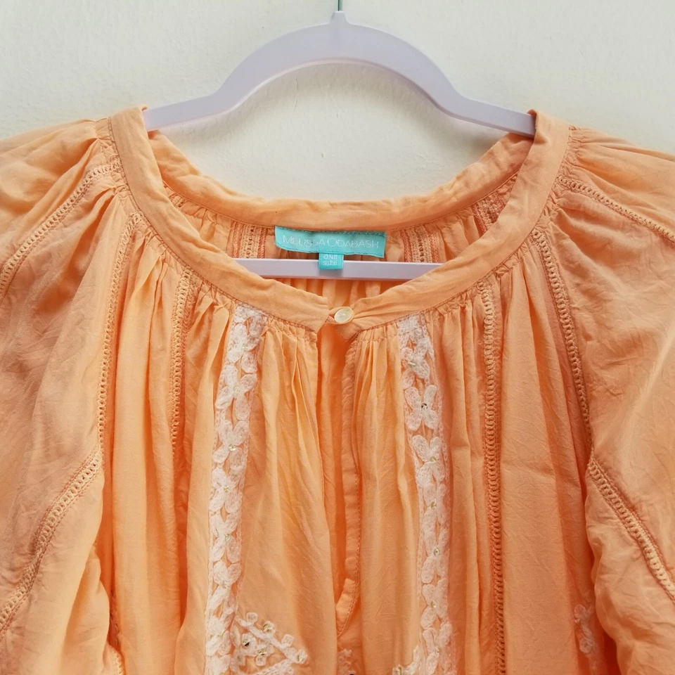 Blusa Melissa Odabash Coverup OS Talla Única Mujer Melocotón Bordado Agujero para Llaves Foto 4 de 4
