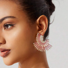 Long Prom Bridal Wedding Drop Stud Pink Rhinestone Pageant Earrings Light Circle