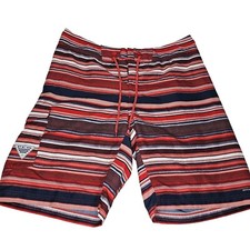 Columbia PFG 11" Board Shorts Mens 36 Red Striped Omni-Shield Swim Trunks Beach