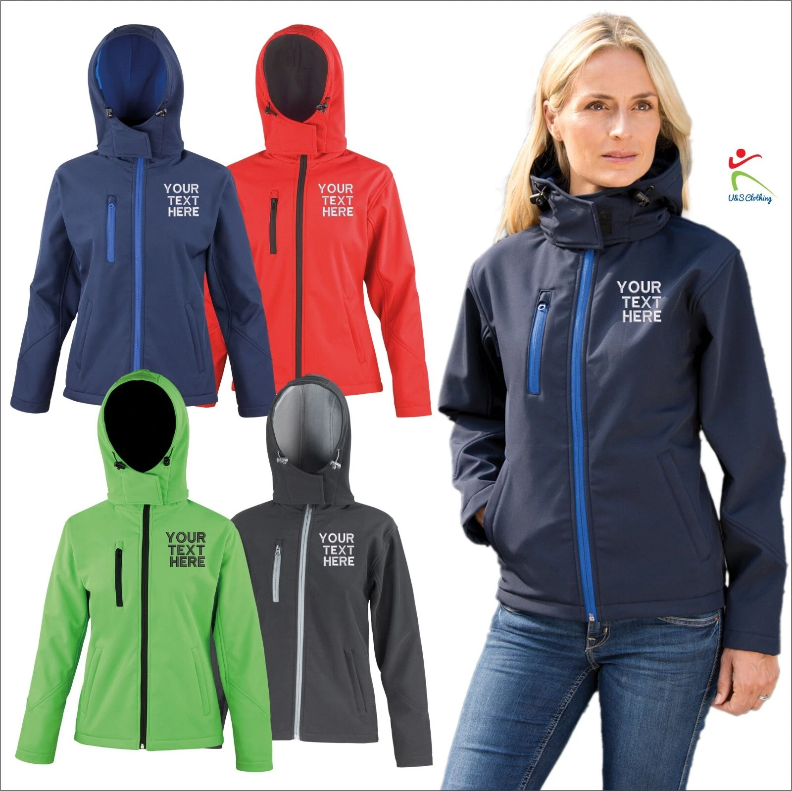 Personalised Custom Text Embroidered Result Core Ladies Hooded Soft Shell Jacket
