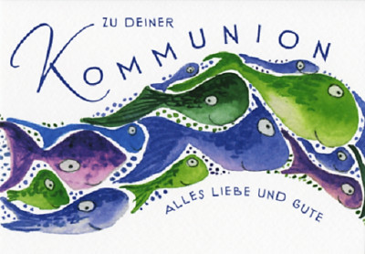 *Doppelkarte*Zu deiner Kommunion alles Liebe...*Fröhliche Fische*