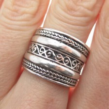 925 Sterling Silver Vintage Wheat Braided Swirl Wide Band Ring Size 7.5
