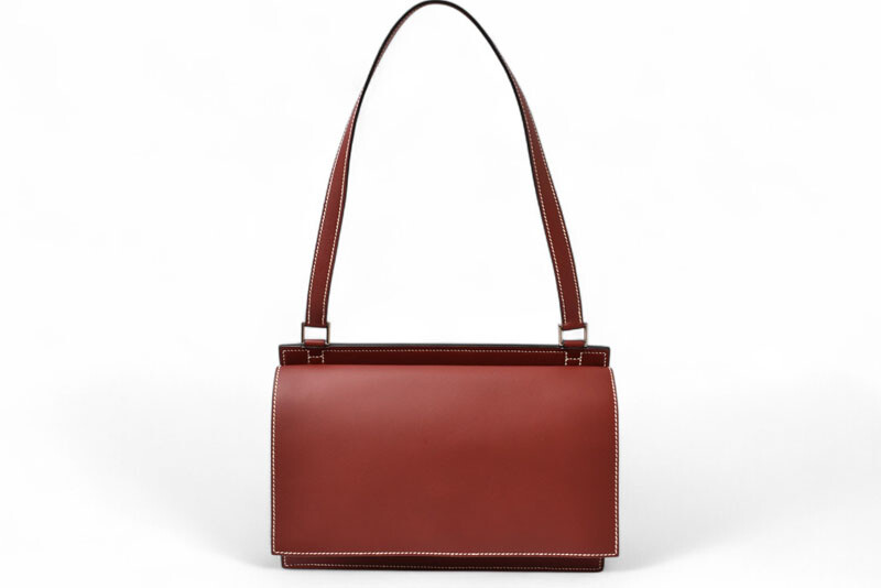 Hermes Authentic Valentin Bag Rouge H Box Calf Silver Metal E2001