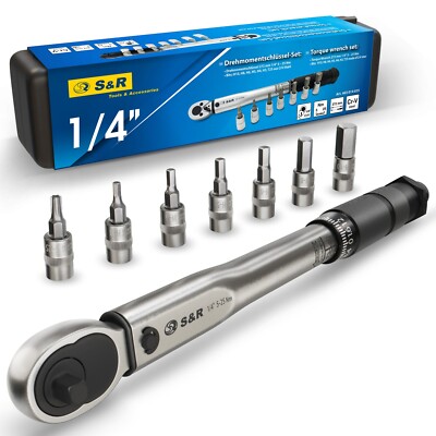 S&R Drehmomentschlüssel SET 1/4'', 272 mm, 5 - 25 Nm mit 7 Bits