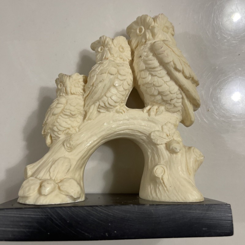 Vintage Carved Owls Figurine Sculpture Alabaster Resin A Santini  Italy 5”