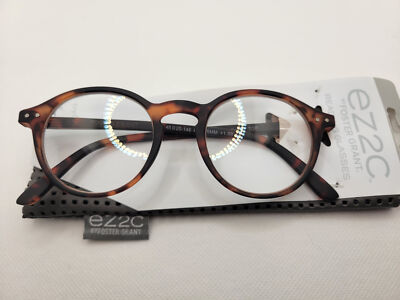 Foster Grant EZ2C Parker Brown Tortoise Round Oval Reading Glasses w/ Case