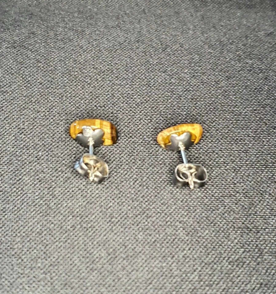 Natural Tiger's Eye Crystal Stone Chip Stainless Steel Stud Earrings Cute Gift - Image 4 of 4