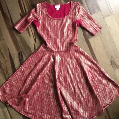lularoe gold dress Nicole Red‎ XS EUC ManufModel 224453
