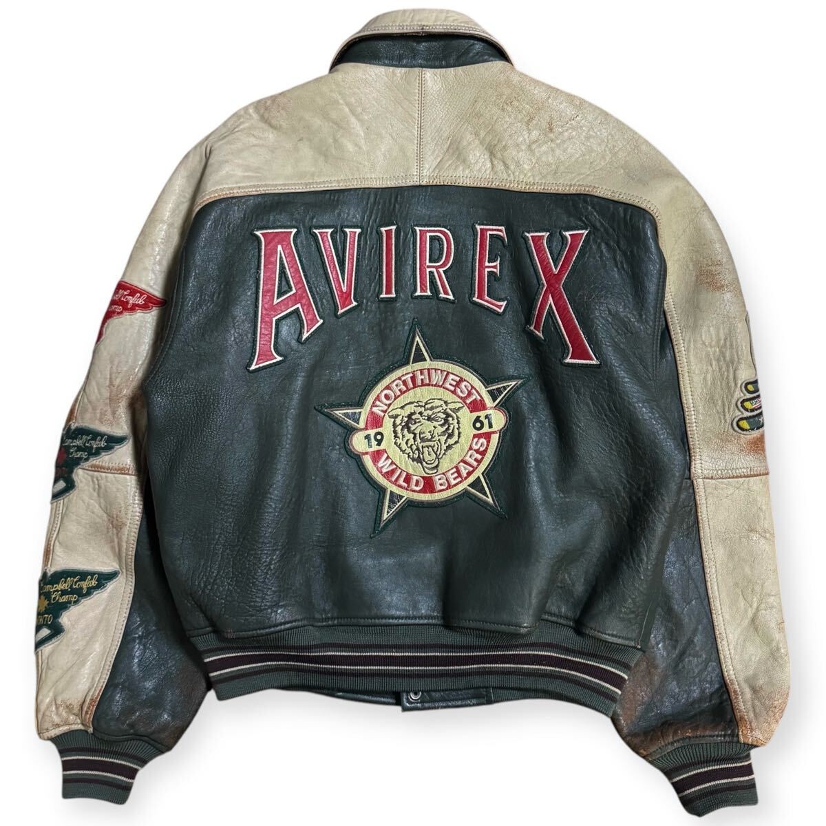 Avirex Vintage Back Logo Leather Varsity Jacket Indication M
