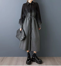 Grey Black Soft Tulle Net Arty Floaty Rock Chic Street Swag Midi  Jacket  12 14