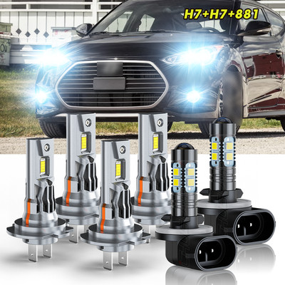 6X H7+H7+881 LED Headlight Fog Bulb High Low Beam 6000K cool White super Bright