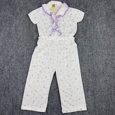 Vintage Carter's Pajama Set Girls 3T White Purple Heart Floral 90s USA Cottage
