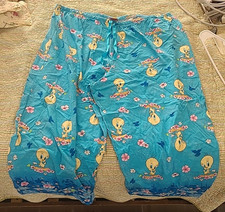 Warner Brothers Tweety Bird Pajama Pants Size XXL Blue Elastic Drawstring Waist