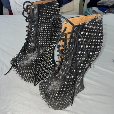 Jeffrey Campbell Havana Last RARE Black Spike  Wedge Mega Platform Shoes Sz 7