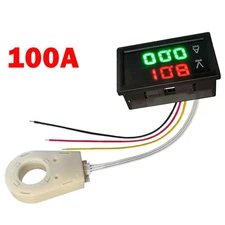 100A 0.1A Hall Current Voltmeter Dual Digital Display DC 5V-100V DC 0-300V ± US
