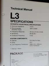 JBL L3 Speakers Specifications Schematic Service Manual Original