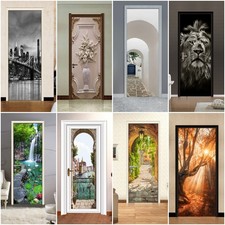 3D Wall Art Waterfall Forest Koi Door Sticker PVC Decal Self-adhesive Wrap Mural