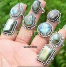 Bulk Sale ! Labradorite Gemstone Ring Wholesale Lot 925 Silver Plated Rings