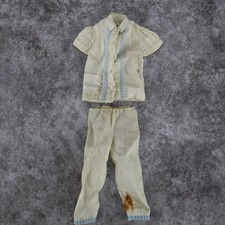 Vintage 1960s Barbie Doll Pajamas Two Piece Cream Ivory White Light Blue