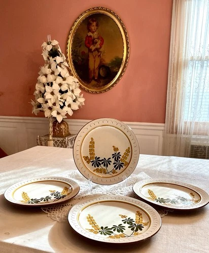 Stangl Pottery Golden Blossom 4 Large Dinner Plates Vintage Retired 10” USA