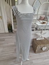 White Black Striped Off The Shoulder Midi Split Leg Dress Size 10 12